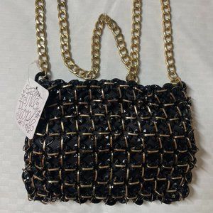Free People Black and Gold Shoulder Purse